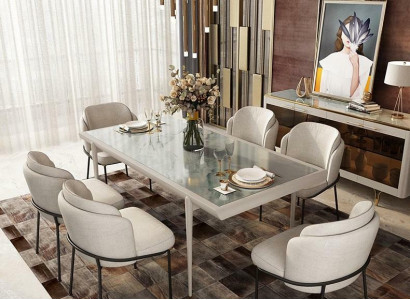 Stuhl Stühle Polster Textil Stoff Garnitur Set Komplett Designer Lehnstuhl 6x